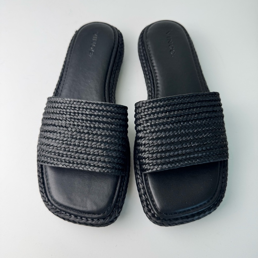 VINCE black Raffia Slide Sandals - Picture 7 of 11